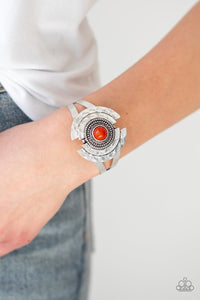 Paparazzi Incredibly Indie - Orange Bead - Silver Antiqued Cuff Bracelet - Glitzygals5dollarbling Paparazzi Boutique 