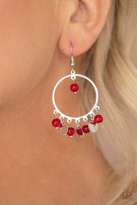 Paparazzi Bubbly Buoyancy - Red - Shimmery Silver Hoop - Earrings - Glitzygals5dollarbling Paparazzi Boutique 