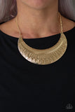 Paparazzi Large As Life - Gold - Half Moon Pendant - Necklace & Earrings - Glitzygals5dollarbling Paparazzi Boutique 