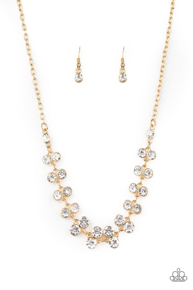 Paparazzi Super Starstruck - Gold - White Rhinestones - Necklace and matching Earrings - Glitzygals5dollarbling Paparazzi Boutique 