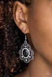 Paparazzi Reign Supreme - Black Rhinestones - Antiqued Silver Petals - Earrings - Glitzygals5dollarbling Paparazzi Boutique 