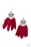 Plume Paradise Red Earrings - Glitzygals5dollarbling Paparazzi Boutique 