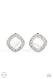 Dew What I Dew white Clip-on Earrings - Glitzygals5dollarbling Paparazzi Boutique 