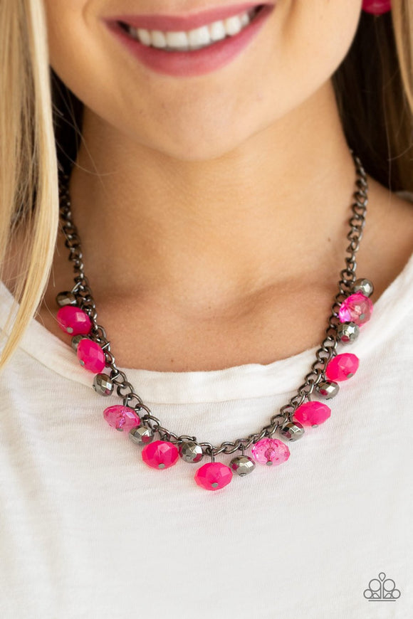 Paparazzi Runway Rebel - Pink - Gunmetal Necklace & Earrings - Glitzygals5dollarbling Paparazzi Boutique 