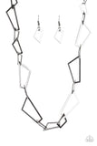 Paparazzi Shattering Records - Black - Trapezoid Gunmetal frames - Necklace & Earrings - Glitzygals5dollarbling Paparazzi Boutique 