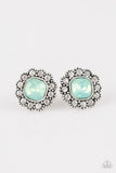 Paparazzi Little Lady - Green Moonstone - White Rhinestones - Silver Post Earrings - Glitzygals5dollarbling Paparazzi Boutique 