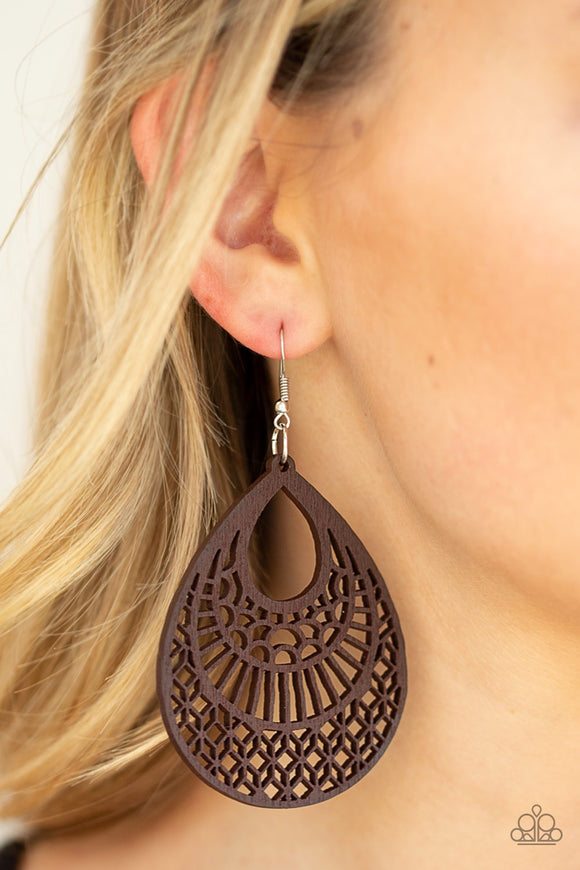 Paparazzi Shoulda Coulda WOODa - Brown Wooden Earrings - Glitzygals5dollarbling Paparazzi Boutique 