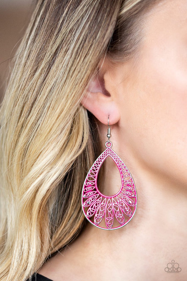 Paparazzi Flamingo Flamenco - Pink - Silver Teardrop Earrings - Glitzygals5dollarbling Paparazzi Boutique 