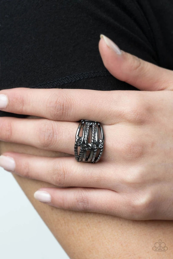 Paparazzi Crossing Signals Black Gunmetal Ring - Glitzygals5dollarbling Paparazzi Boutique 