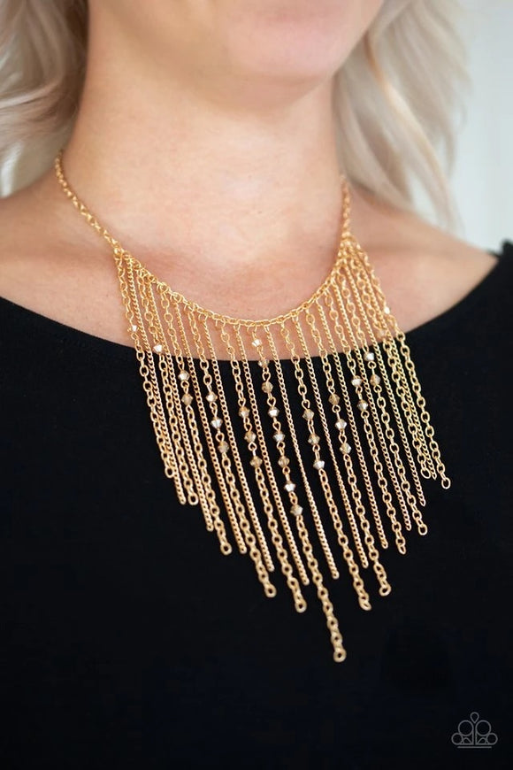 Paparazzi Necklace ~ First Class Fringe - Gold - Glitzygals5dollarbling Paparazzi Boutique 