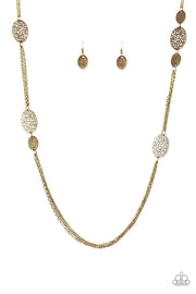 Paparazzi A Force Of Nature - Brass Discs - Necklace and matching Earrings - Glitzygals5dollarbling Paparazzi Boutique 