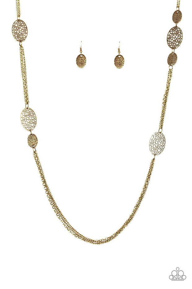 Paparazzi A Force Of Nature - Brass Discs - Necklace and matching Earrings - Glitzygals5dollarbling Paparazzi Boutique 