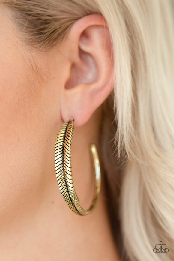 Paparazzi Funky Feathers Brass Earrings - Glitzygals5dollarbling Paparazzi Boutique 
