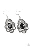 Paparazzi Reign Supreme - Black Rhinestones - Antiqued Silver Petals - Earrings - Glitzygals5dollarbling Paparazzi Boutique 