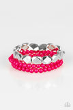 Paparazzi Fiesta Flavor - Pink - Silver Faceted Beads - Set of 3 Bracelets - Glitzygals5dollarbling Paparazzi Boutique 