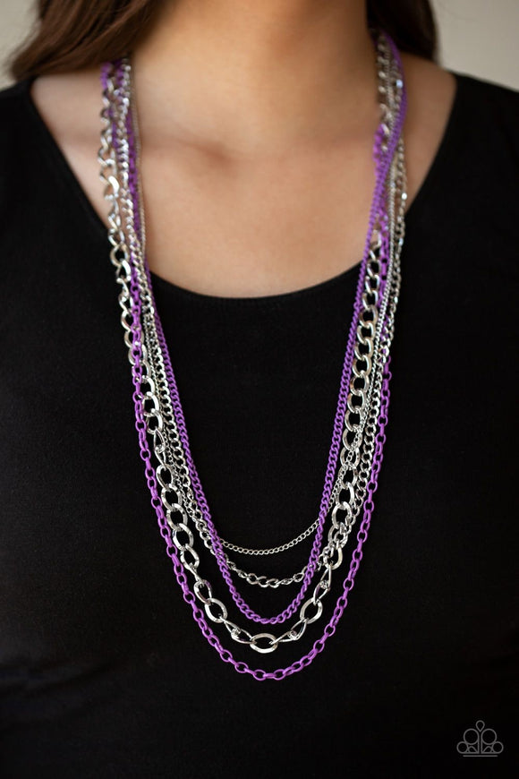 Paparazzi Industrial Vibrance - Purple - Necklace and matching Earrings - Glitzygals5dollarbling Paparazzi Boutique 