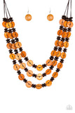 Key West Walkabout - Orange - Wooden Necklace and matching Earrings - Glitzygals5dollarbling Paparazzi Boutique 
