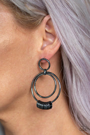 Paparazzi Retro Revolution - Black - Gunmetal Rings - Double Hoop - Post Earrings - Glitzygals5dollarbling Paparazzi Boutique 