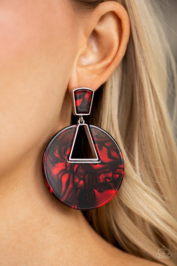 Paparazzi Let HEIR Rip! - Red - Faux Marble Acrylic - Post Earrings - Glitzygals5dollarbling Paparazzi Boutique 