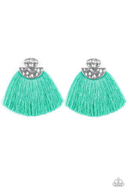 Paparazzi Make Some PLUME - Green Thread / Fringe / Tassel - Hammered Silver - Post Earrings - Glitzygals5dollarbling Paparazzi Boutique 