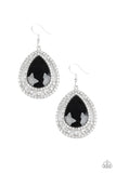 Paparazzi All Rise For Her Majesty - Black Teardrop Gem - White Rhinestones - Silver Earrings - Glitzygals5dollarbling Paparazzi Boutique 