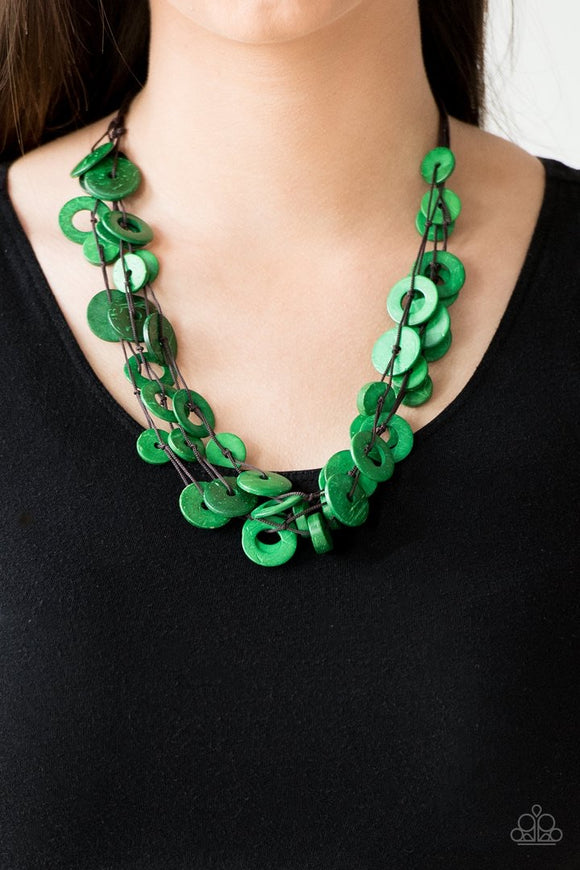 Paparazzi Wonderfully Walla Walla - Green - Wooden Necklace & Earrings - Glitzygals5dollarbling Paparazzi Boutique 