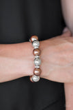 Paparazzi So Not Sorry - Brown Pearls - White Rhinestones - Stretchy Band Bracelet - Glitzygals5dollarbling Paparazzi Boutique 