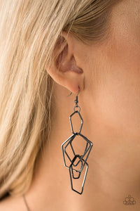 Five-Sided Fabulous – Paparazzi – Gunmetal Pentagon Shaped Earrings - Glitzygals5dollarbling Paparazzi Boutique 