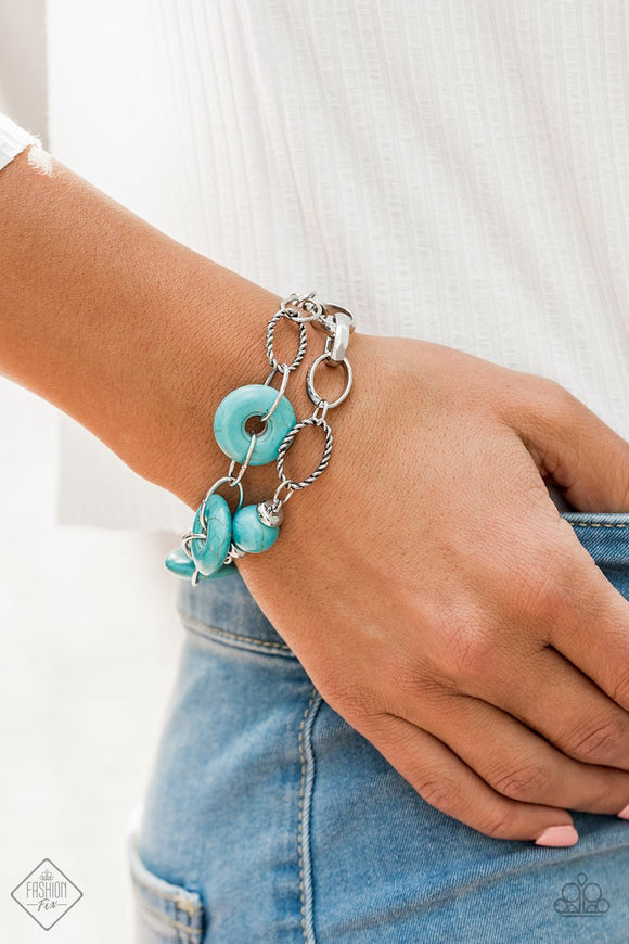 Paparazzi Absolutely Artisan - Blue Turquoise Stone - Silver Accents - Bracelet - Fashion Fix September 2019 - Glitzygals5dollarbling Paparazzi Boutique 