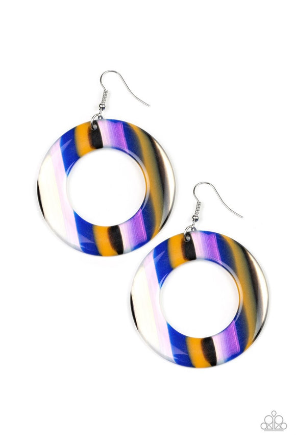 Paparazzi  In Retrospect - Blue - Iridescent - Acrylic Hoop Earrings - Glitzygals5dollarbling Paparazzi Boutique 
