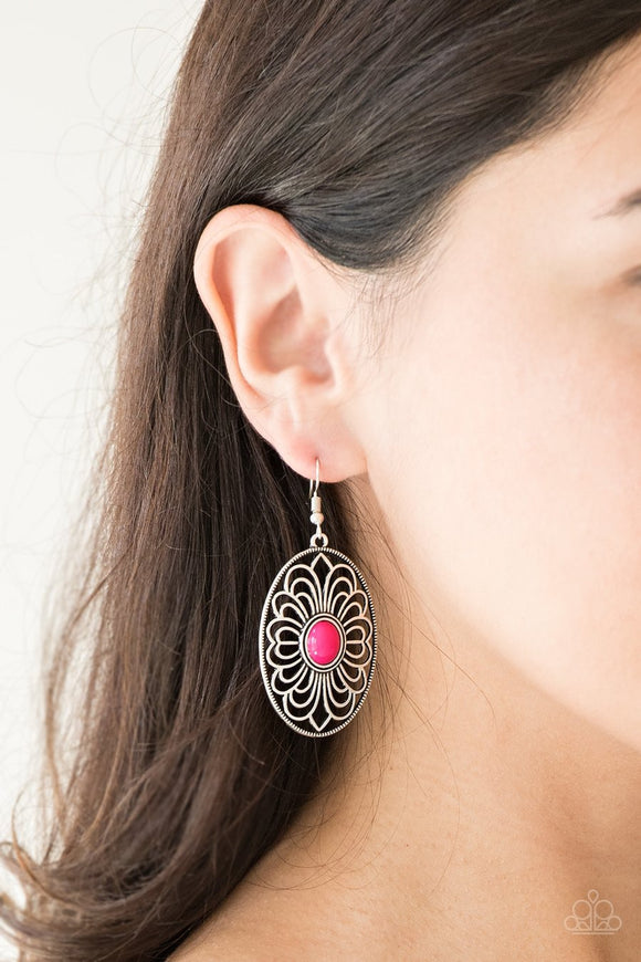Paparazzi Really Whimsy - Pink - Antiqued Silver Shimmer - Silver Filigree Earrings - Glitzygals5dollarbling Paparazzi Boutique 
