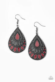 Paparazzi Westside Wildside - Red - Black Accents - Silver Teardrop Earrings - Glitzygals5dollarbling Paparazzi Boutique 