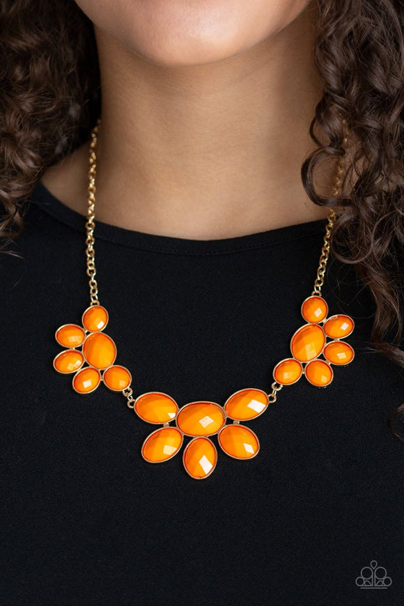 Paparazzi Flair Affair - Orange - Gold Chain Necklace and Earrings - Glitzygals5dollarbling Paparazzi Boutique 