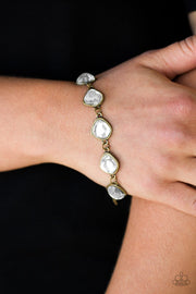 Paparazzi Perfect Imperfection - Brass - Glassy White Gems - Adjustable Bracelet - Glitzygals5dollarbling Paparazzi Boutique 