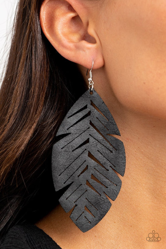 Paparazzi I Want To Fly - Black Leather - Earrings - Glitzygals5dollarbling Paparazzi Boutique 
