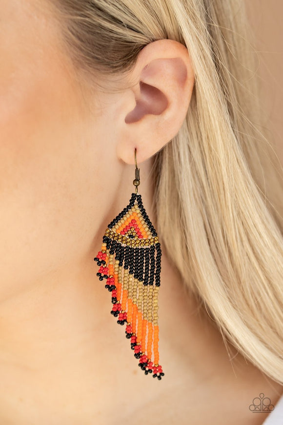 Paparazzi Rainbow Winds - Black - Brown, Orange, Red and Brass Seed Beads - Earrings - Glitzygals5dollarbling Paparazzi Boutique 