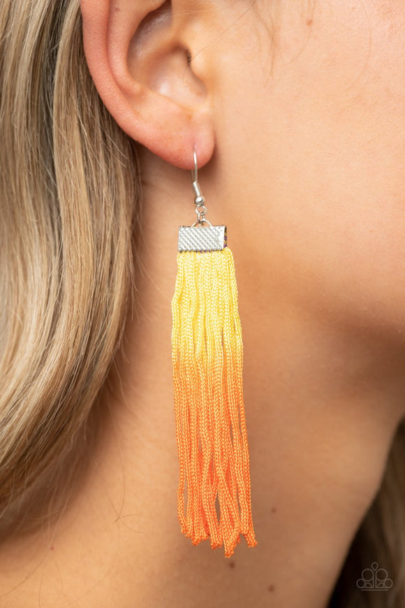 Paparazzi Dual Immersion - Yellow - to Amberglow Tassels - Earrings - Glitzygals5dollarbling Paparazzi Boutique 