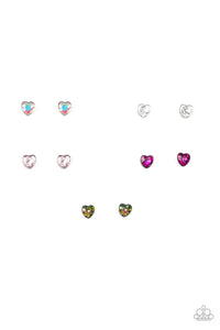 Paparazzi Starlet Shimmer Post Earrings - 10 - Silver Heart Frames in Glittery Gems - Pink, Purple, White and Multicolored Oil Slick - Glitzygals5dollarbling Paparazzi Boutique 