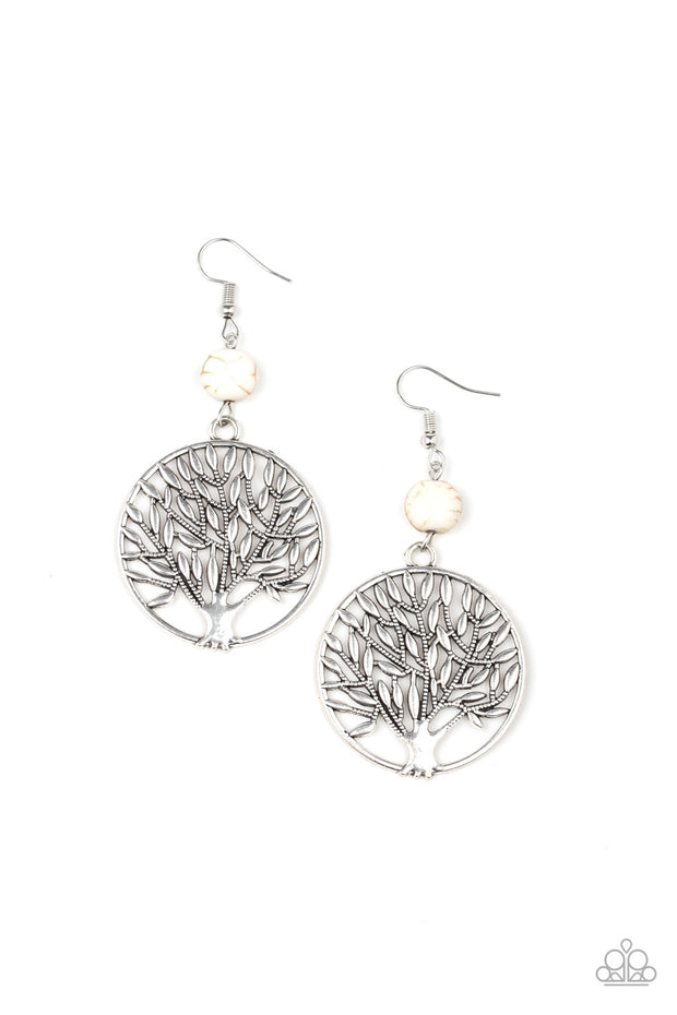 Paparazzi Bountiful Branches - White Tree of Life Earrings - Glitzygals5dollarbling Paparazzi Boutique 