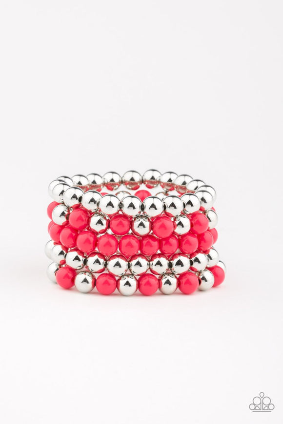 Paparazzi Pop-YOU-lar Culture - Pink Beads - Shiny Silver - Set of 5 Bracelets - Glitzygals5dollarbling Paparazzi Boutique 