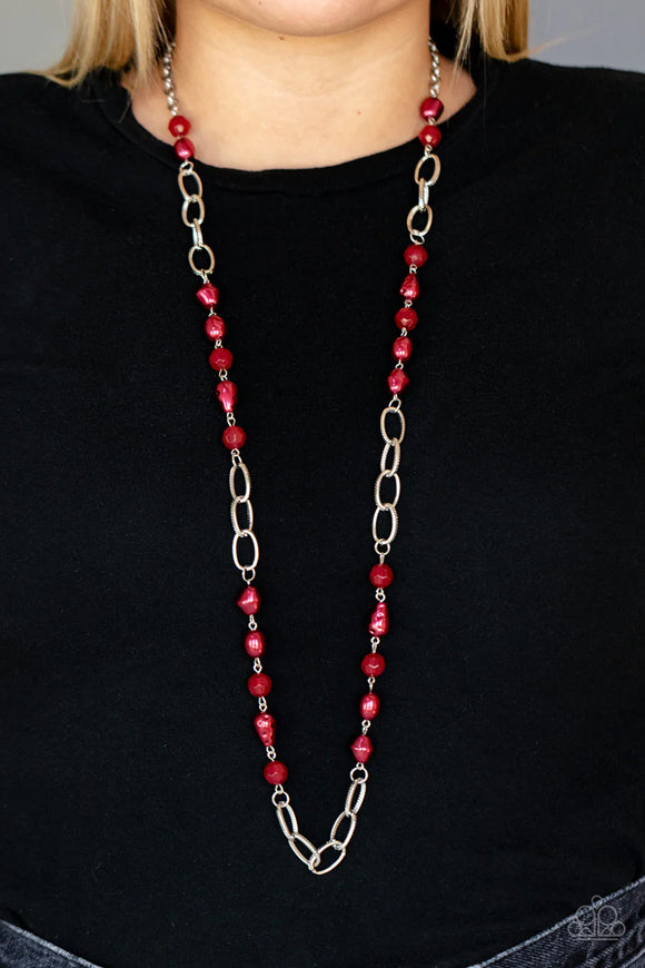 Tea Party Tango Red ~ Paparazzi Necklace - Glitzygals5dollarbling Paparazzi Boutique 