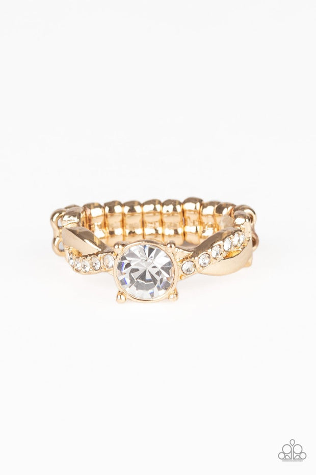 Paparazzi Prim and Proper - Gold - White Rhinestones - Dainty Band Ring - Glitzygals5dollarbling Paparazzi Boutique 