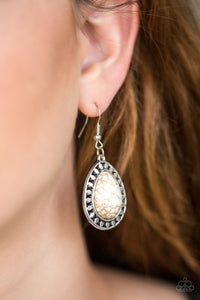 Paparazzi Sahara Serenity - White - Stone Teardrop Silver Earrings - Glitzygals5dollarbling Paparazzi Boutique 