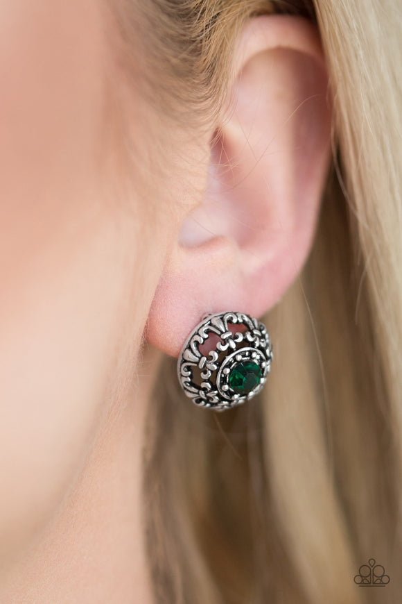 Green Paparazzi Earrings -Courtly Courtliness - Green - Glitzygals5dollarbling Paparazzi Boutique 