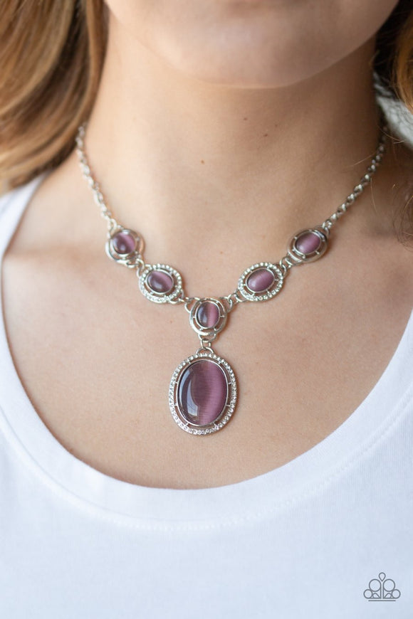 Paparazzi Metro Medallion - Purple - Cat's Eye Moonstone - Rhinestones - Necklace and matching Earrings - Glitzygals5dollarbling Paparazzi Boutique 