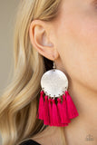 Paparazzi Tassel Tribute - Pink - Thread / Fringe - Silver Disc - Earrings - Glitzygals5dollarbling Paparazzi Boutique 