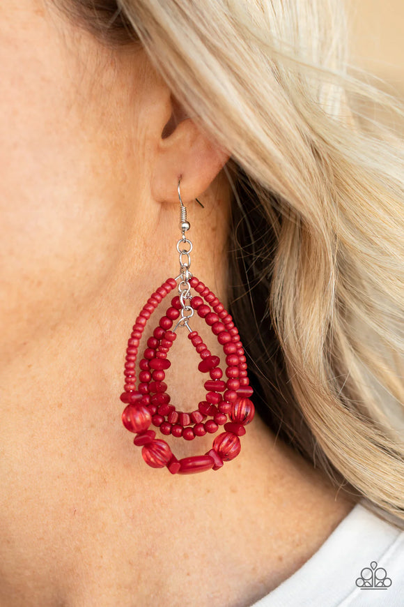 Prana Party Red ~ Paparazzi Earrings - Glitzygals5dollarbling Paparazzi Boutique 