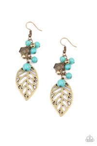 Paparazzi Forest Frontier Brass Blue Turquoise Leaf Earring - Glitzygals5dollarbling Paparazzi Boutique 