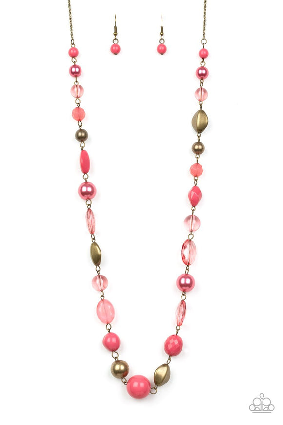 Paparazzi Secret Treasure - Pink - Pearly and Glassy Beads - Necklace and matching Earrings - Glitzygals5dollarbling Paparazzi Boutique 