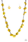 Paparazzi Waikiki Winds - Yellow Wooden Necklace and matching Earrings - Glitzygals5dollarbling Paparazzi Boutique 